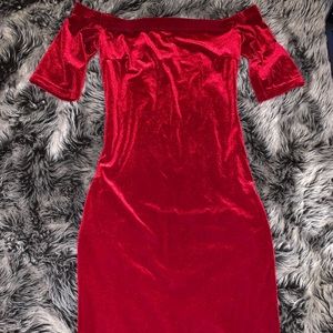 Fitted Velvet Off the Shoulder Dress